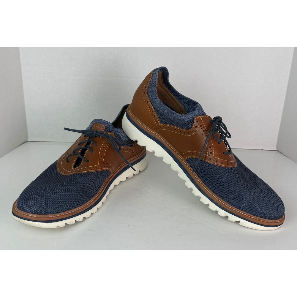 JOHNSTON & MURPHY Braydon Knit Saddle Dress Sneakers Mens Sz 11M Navy/Tan Preppy